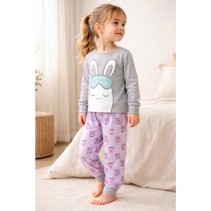 Pijama Infantil Feminino Inverno Coelho - Hey Kids Mescla em Oferta na Shopee