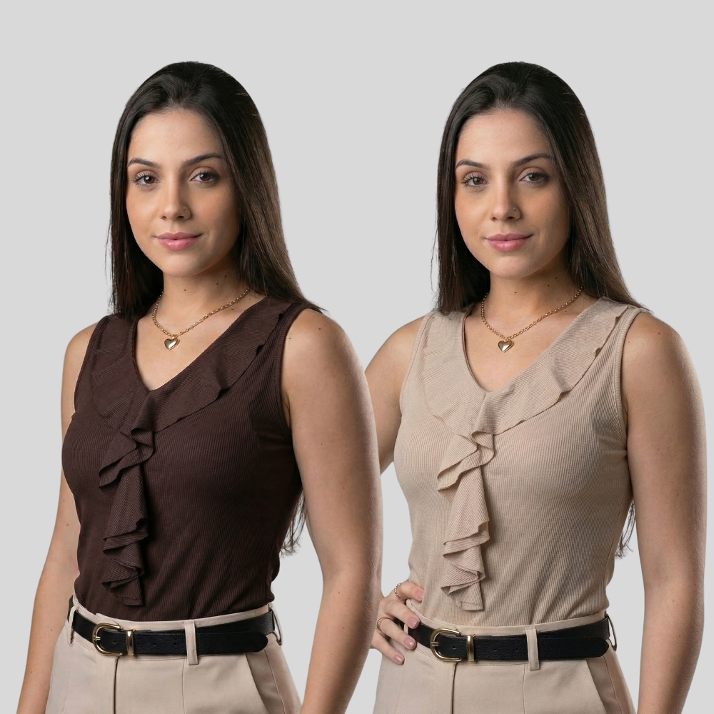 KIT 2 Blusa Regata Feminina Premium Tendencia Babado Elegante Ribana em Oferta na Shopee
