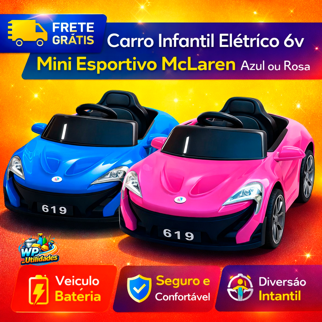 Carro Elétrico Infantil 6V Mini Esportivo McLaren Azul Rosa Com Controle Seguro