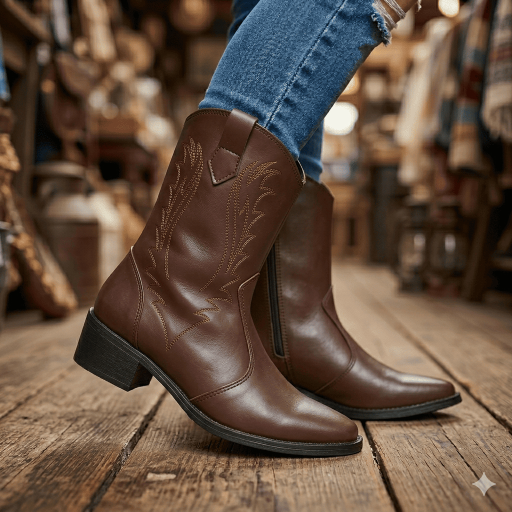 Bota Country Texana Bordado 3D Bico Quadrado Antiderrapante em Oferta na Shopee