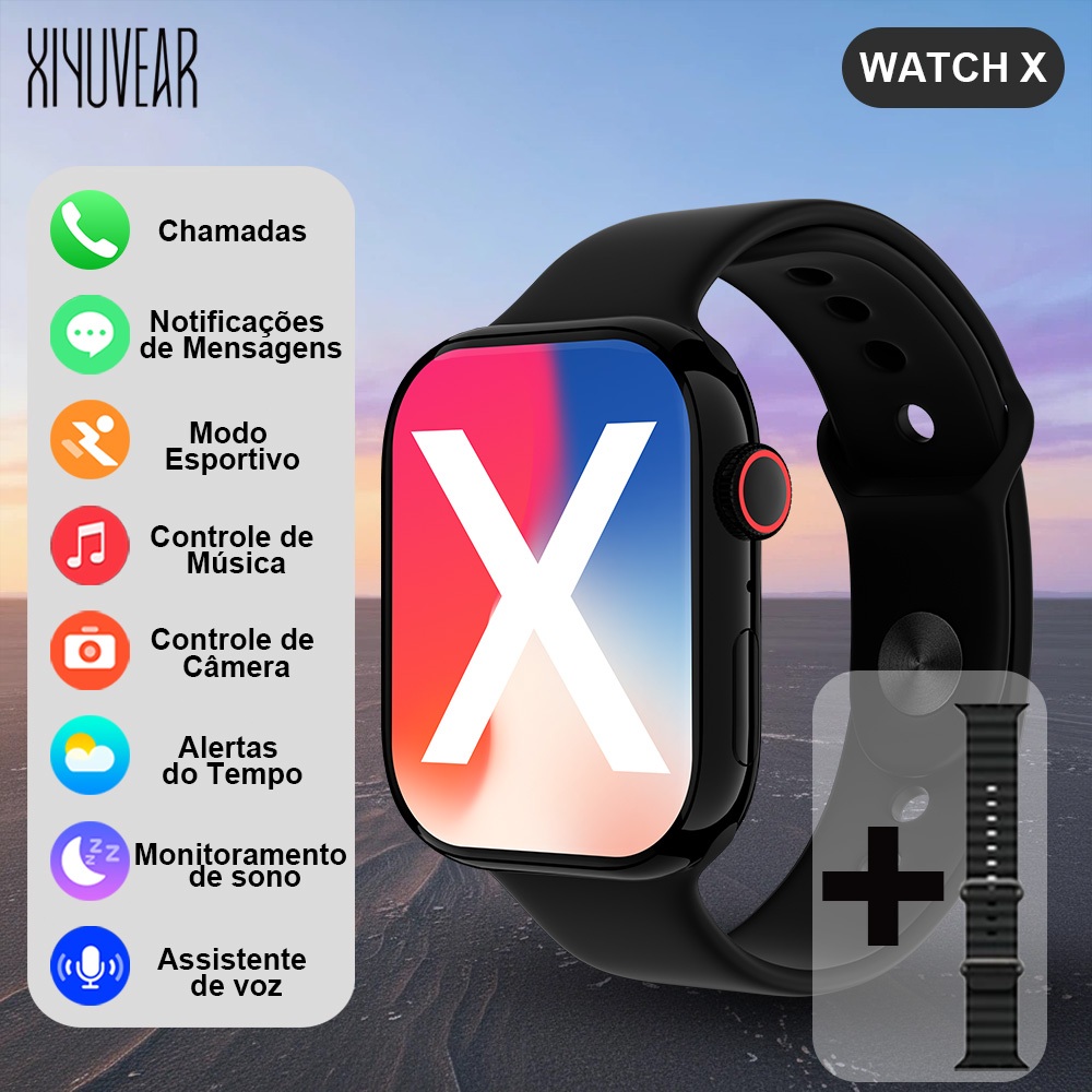 Smartwatch Watch X. Custo-Benefício Top! Monitora FC/Oxigênio, IP65, Autonomia 3-5 Dias, iOS/Android