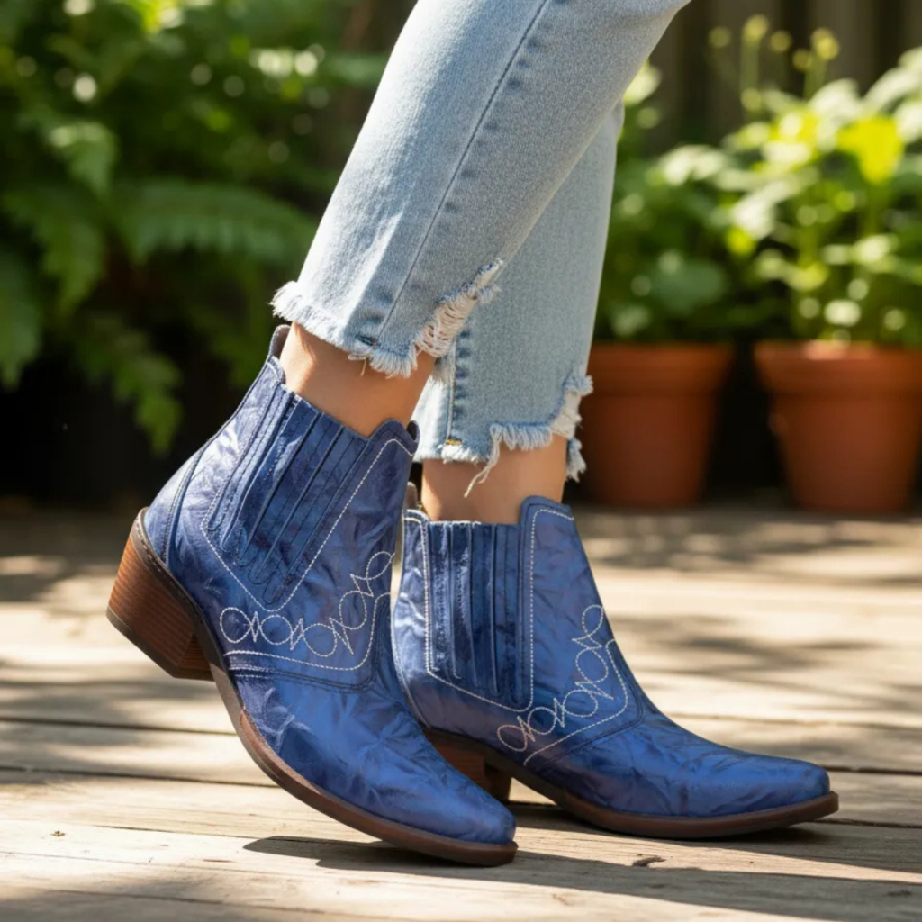 Bota Cor Azul Botina Feminina Mulher Moça Menina Botina Couro Legitimo Salto Alto Carrapeta Botinha Couro Legitimo 3736