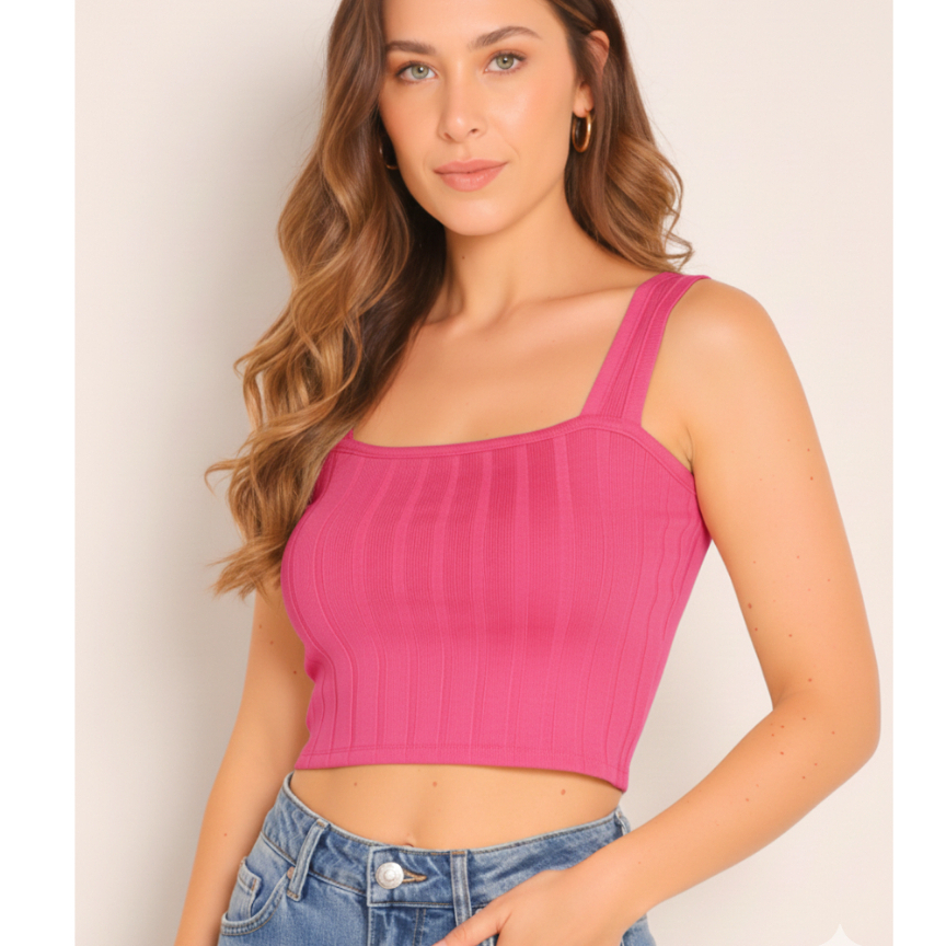Cropped Regatinha Feminino Alça Grossa Canelado Viscose Premium Casual Fashion