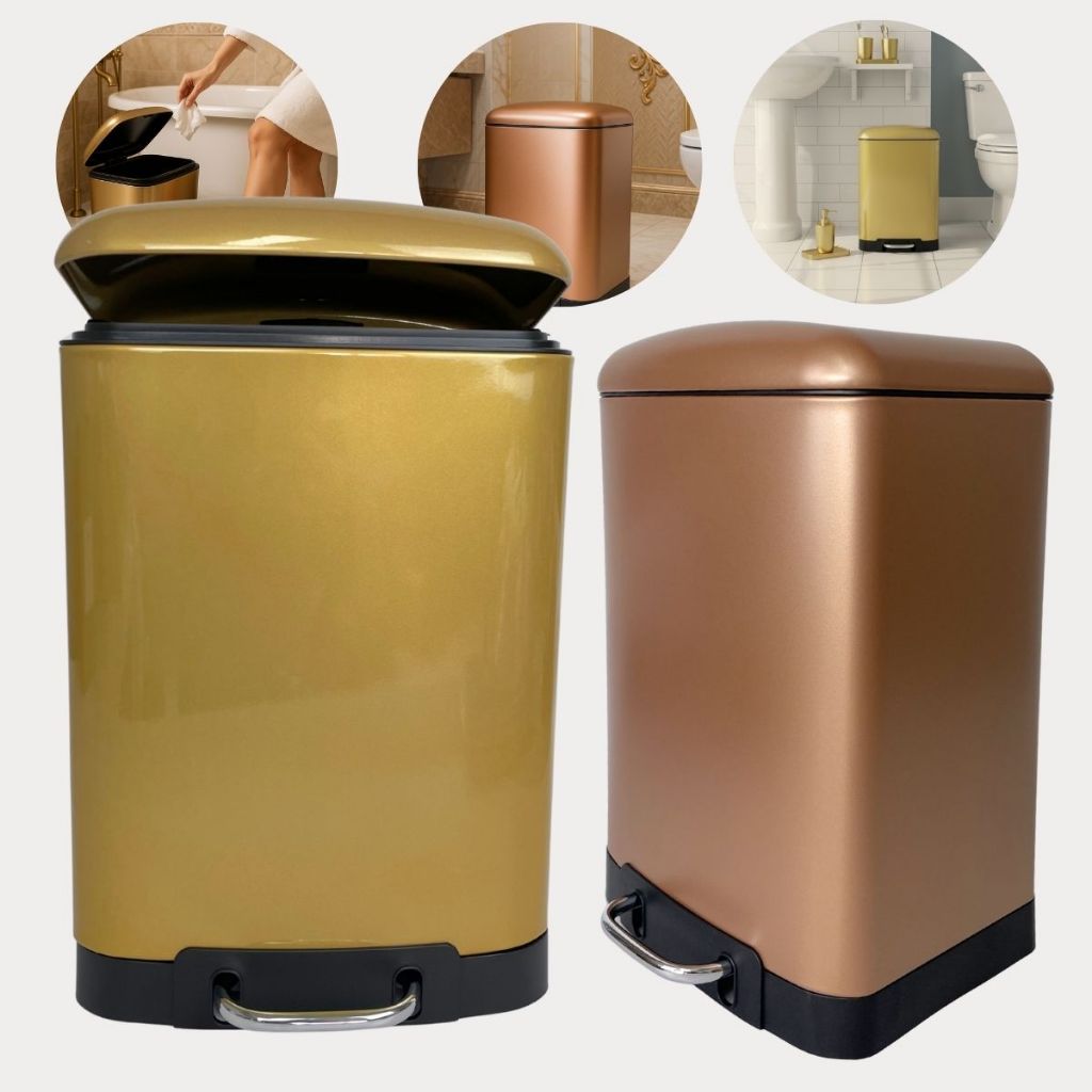 Cesto Lixo Lixeira 12 Litros Retangular Dourada Gold Rosê Gold para Cozinha, Banheiro, Escritório ou Lavabo Casa Golden