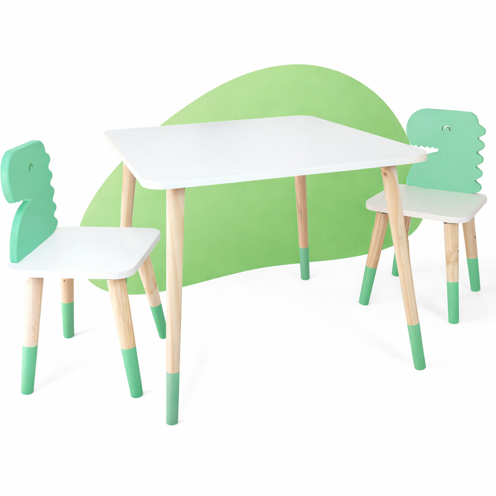 Imagem Mesa 2 Cadeiras Infantil Dinossauro Madeira Autonomia Mobiliário Quarto Lúdico Brinquedo Pedagógico Kit Livro Educativo