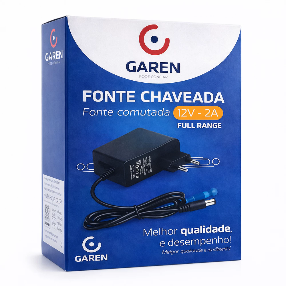 Fonte Chaveada 12V 2A Bivolt Full Range Garen para Câmeras Roteadores Eletrônicos