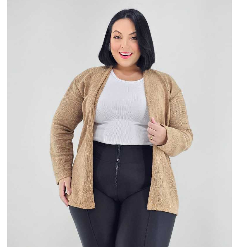 Casaco Plus Size Liso De Tricot em Oferta na Shopee