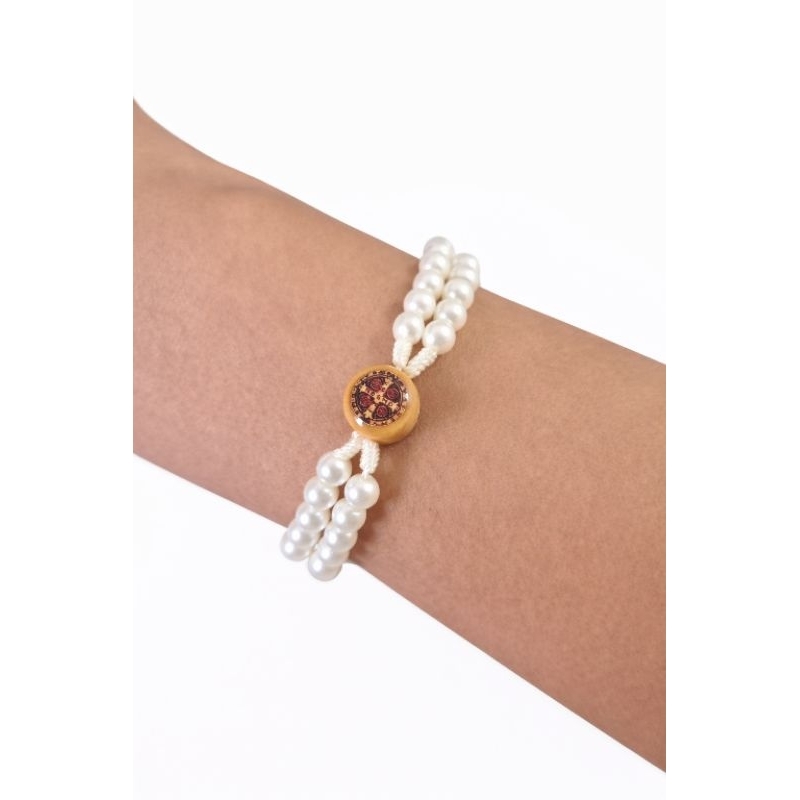 Terço de Pulso Pulseira Perola Resinado Nossa Senhora Aparecida Fecho Acessório Religioso Proteção Católico