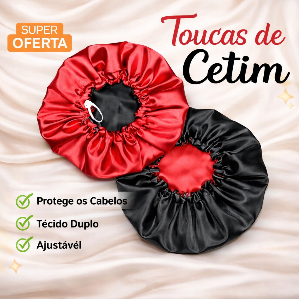 Touca De Cetim Dupla Face Com Regulador Ajustável Antifrizz Cabelo Dormir