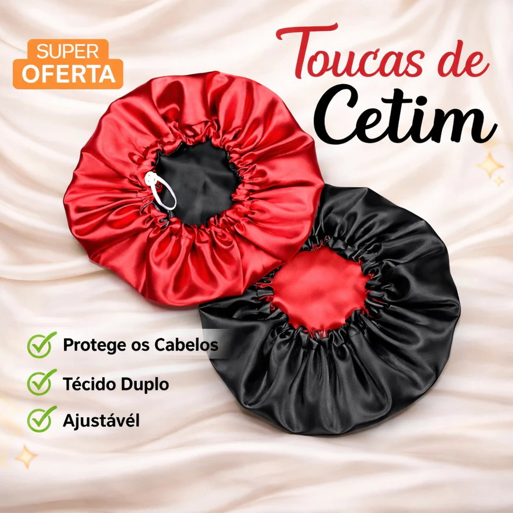 Touca De Cetim Dupla Face Com Regulador Ajustável Antifrizz Cabelo Dormir