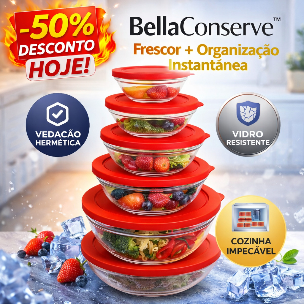 BellaConserve Kitchen™ Potes Herméticos de Vidro | BPA Free | Organizadores de Alimentos