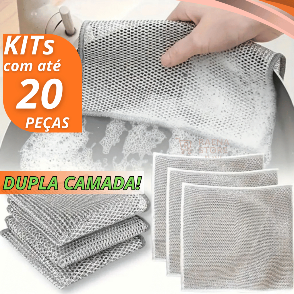 Imagem Kit Panos de Limpeza em Aço Premium Arear Panela Fogão e Louça Tira Gordura Reutilizável