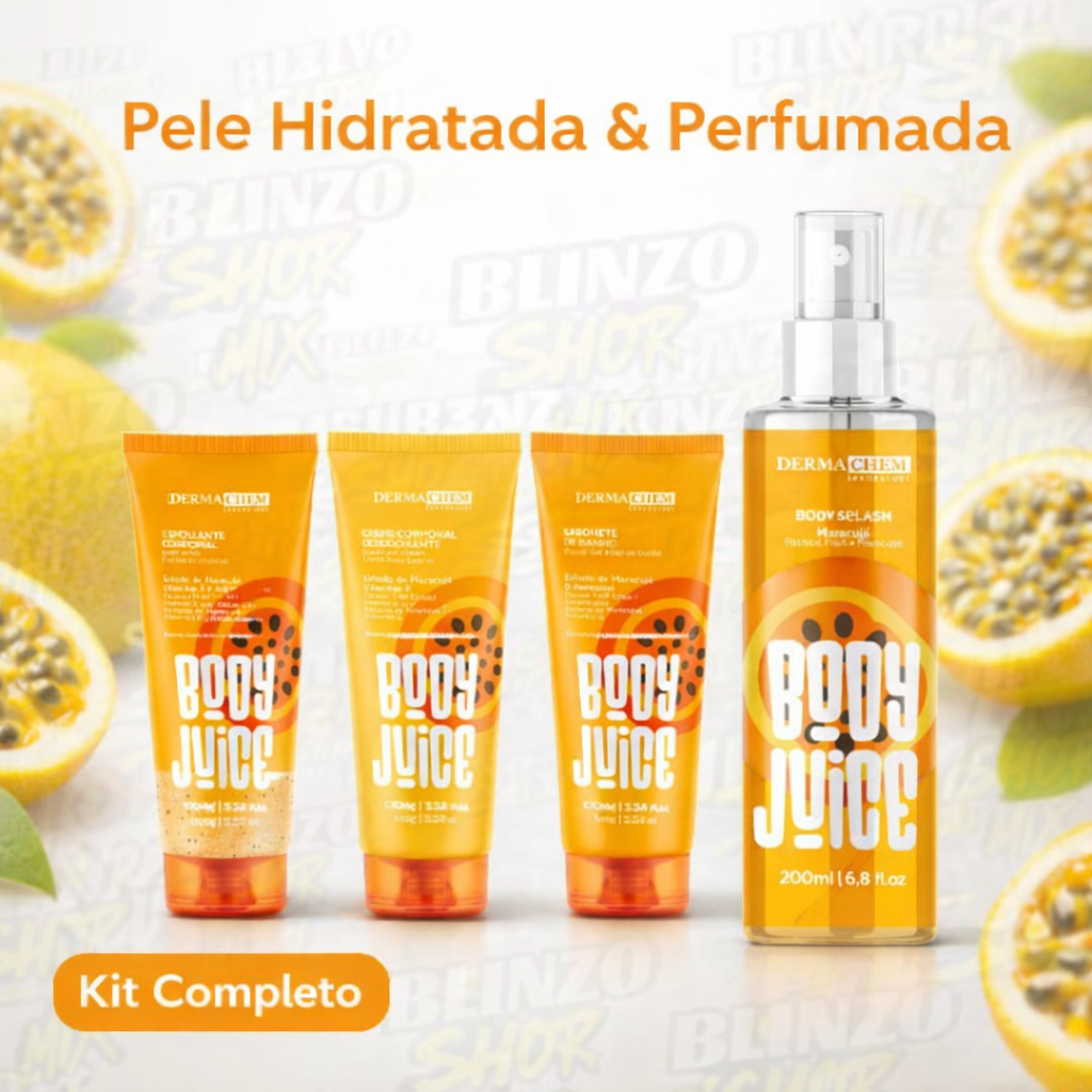Kit Corpo Dermachem Maracujá Esfoliante Sabonete Hidratante Body Splash Perfumado Completo