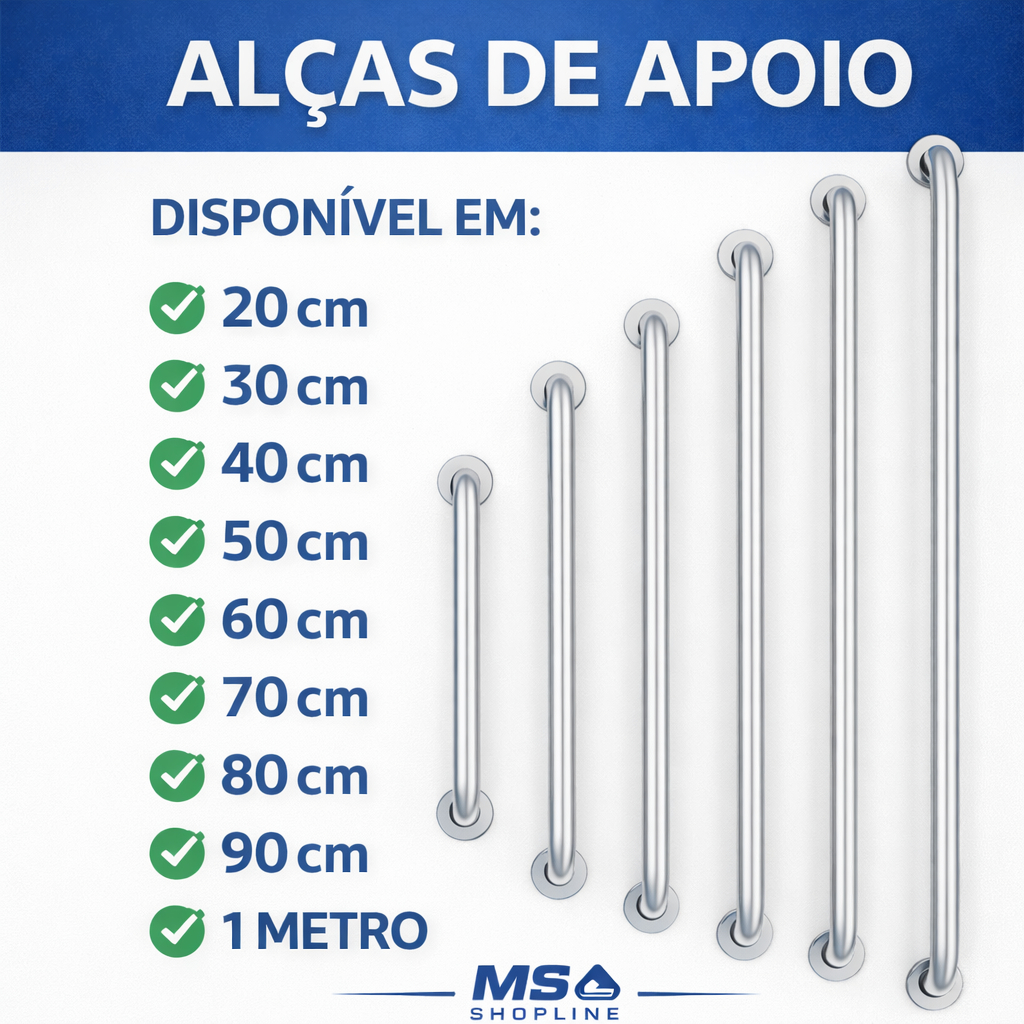 Alça Barra Apoio Banheiro 20cm a 1m Alumínio Idoso Deficiente PCD Segurança Corrimão Piscina AntiQueda Gestante em Oferta na Shopee