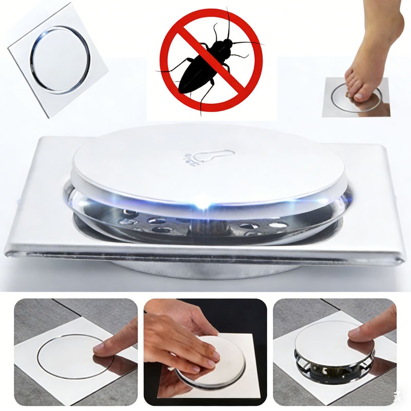 Ralo Click Inteligente Inox 10x10 15x15 Quadrado Anti-Barata Banheiro Veda Cheiro Anti-Inseto Luxo