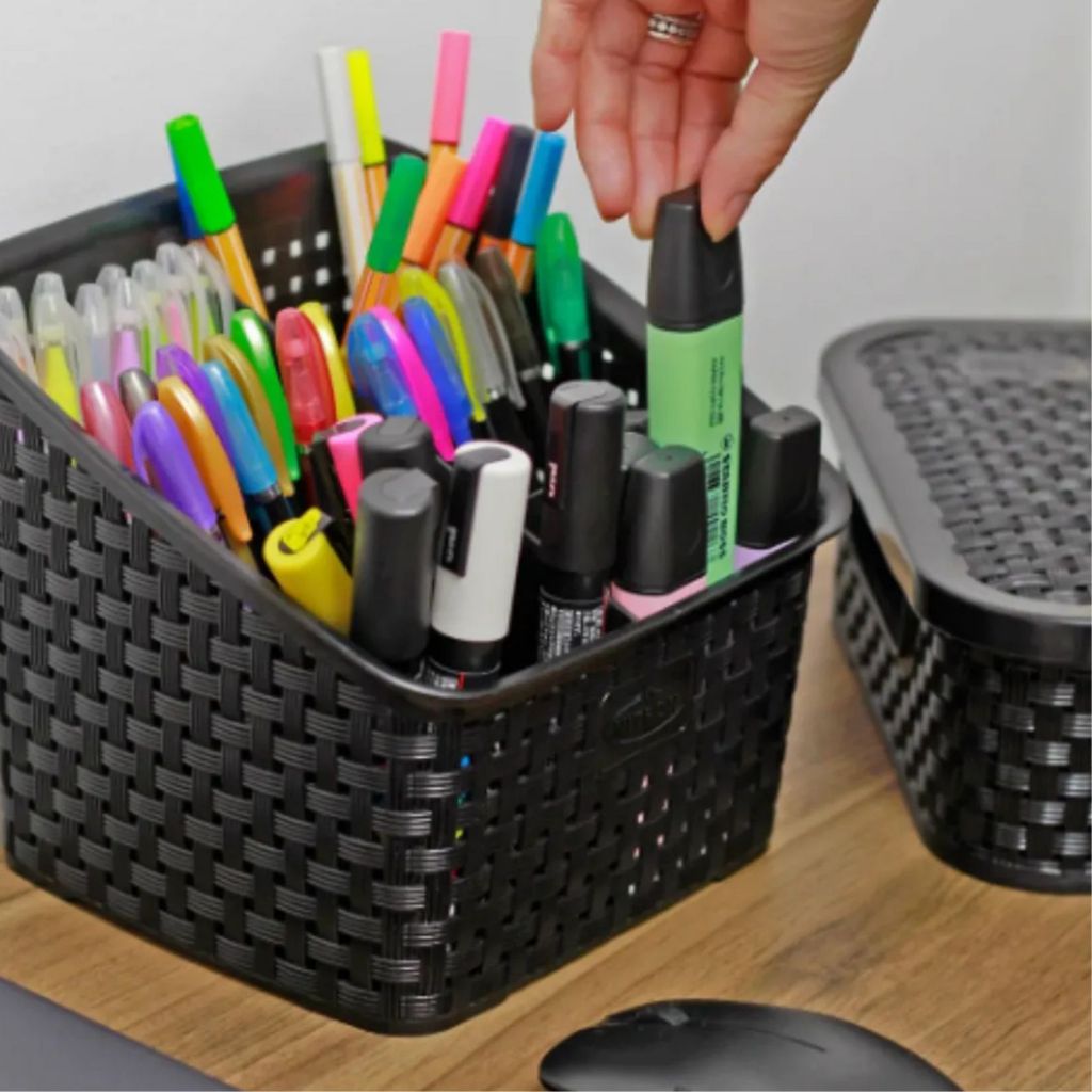 Organizador Com 6 Divisórias Porta Treco Multiuso Mesa Escritório Organização Maquiagem Preto