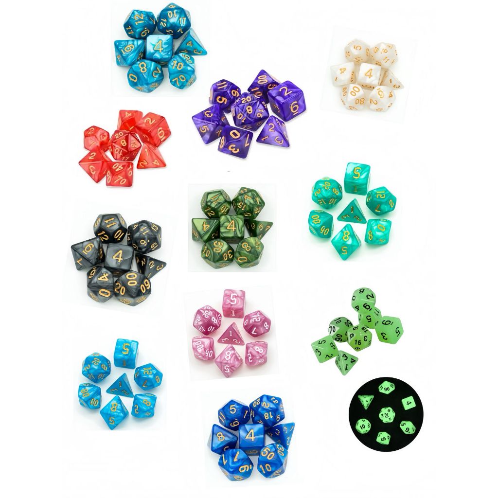 Jogo Kit 7 Dados D4 D6 D8 D10 D10% D12 D20 RPG Dungeons And Dragons D&D De Mesa Tabuleiro Perolados Conjunto Poliédricos