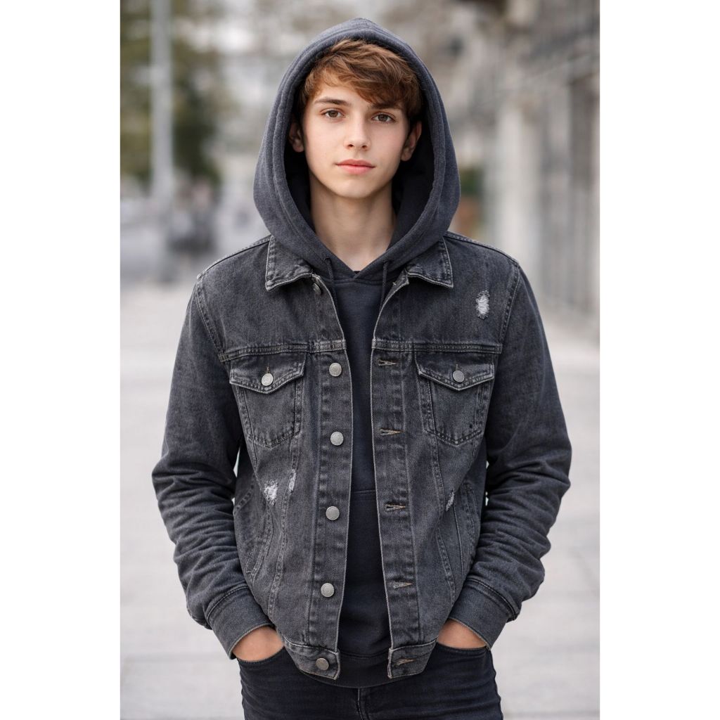 JAQUETA JEANS COM MOLETON INFANTIL/JUVENIL