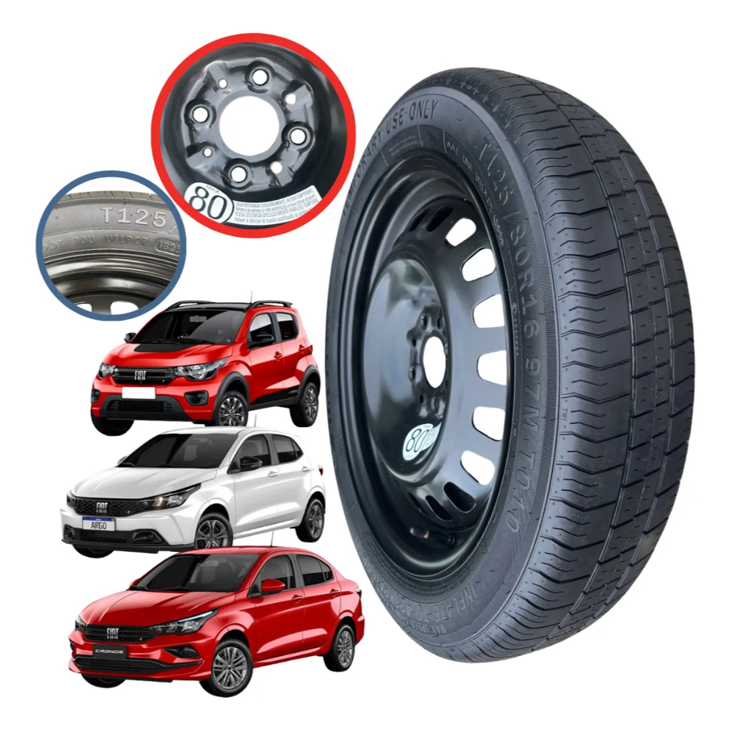 Estepe Fino Original Fiat Pneu 125/80R16 4x98 Pulse Argo Cronos Punto Strada Linea Idea Bravo Grand Siena Palio Novo!!!