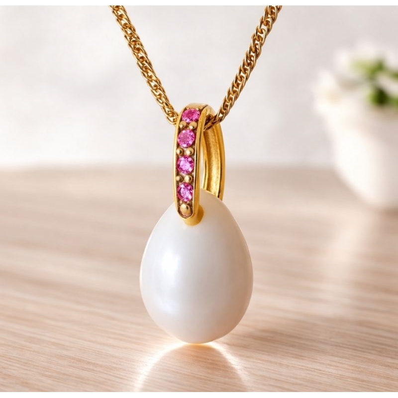 Kit Joia/Pingente de Leite Materno Mini Gotinha Elo Folheado Liso ou Com Zircônia Rosa