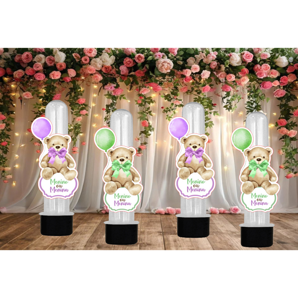 PRONTA ENTREGA kit Apliques para tubete | Chá Revelação Verde e Lilás| Lembrancinha Festa Aniversário  10 20 30 40 50 UN