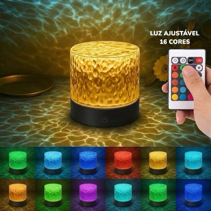 Abajur Quarto Luminária Led De Mesa Projetora Ondas Do Mar Luz Noturna Com Controle 16 Cores Touch em Oferta na Shopee