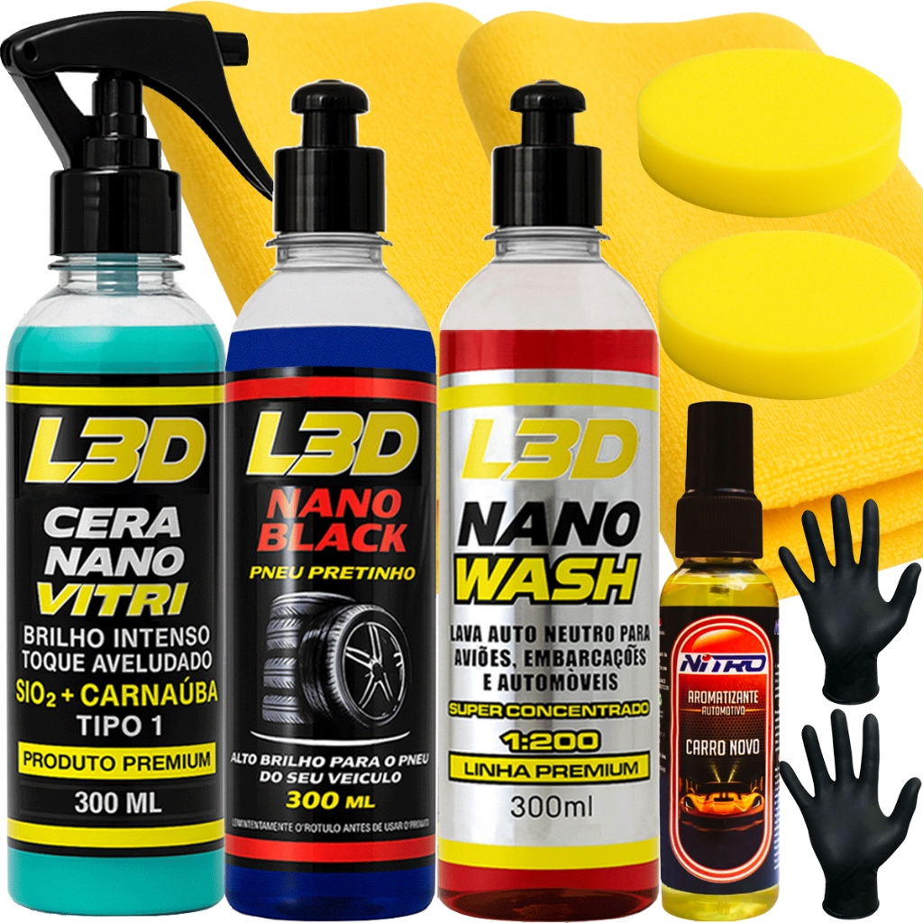 kit Lavagem Automotiva Cera Cristalizadora, Pretinho ,Shampoo ,Cheirinho Carro Spray, Aplicadores em Oferta na Shopee
