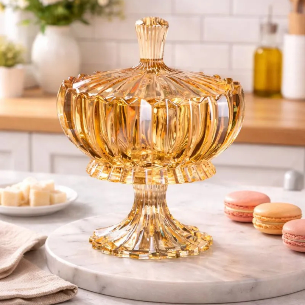 Centro de Mesa Lótus C/ Pé e Tampa de Vidro Grosso Dourado Metalizado 21,5cm em Oferta na Shopee