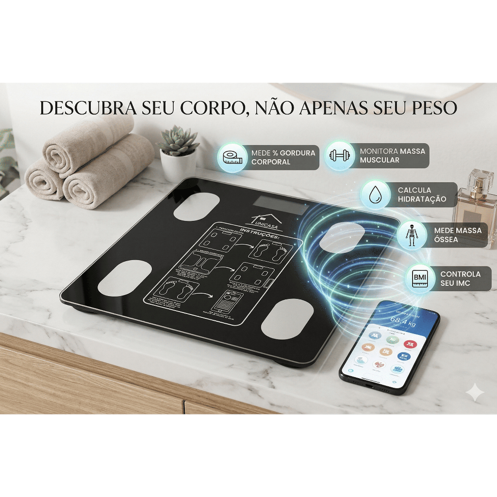 Balança Digital Bioimpedância Bluetooth App Android/iOS