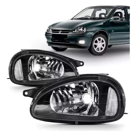 Farol Corsa 00/10 Lente Lisa Mascara Negra - (LADO DIREITO OU ESQUERDO)