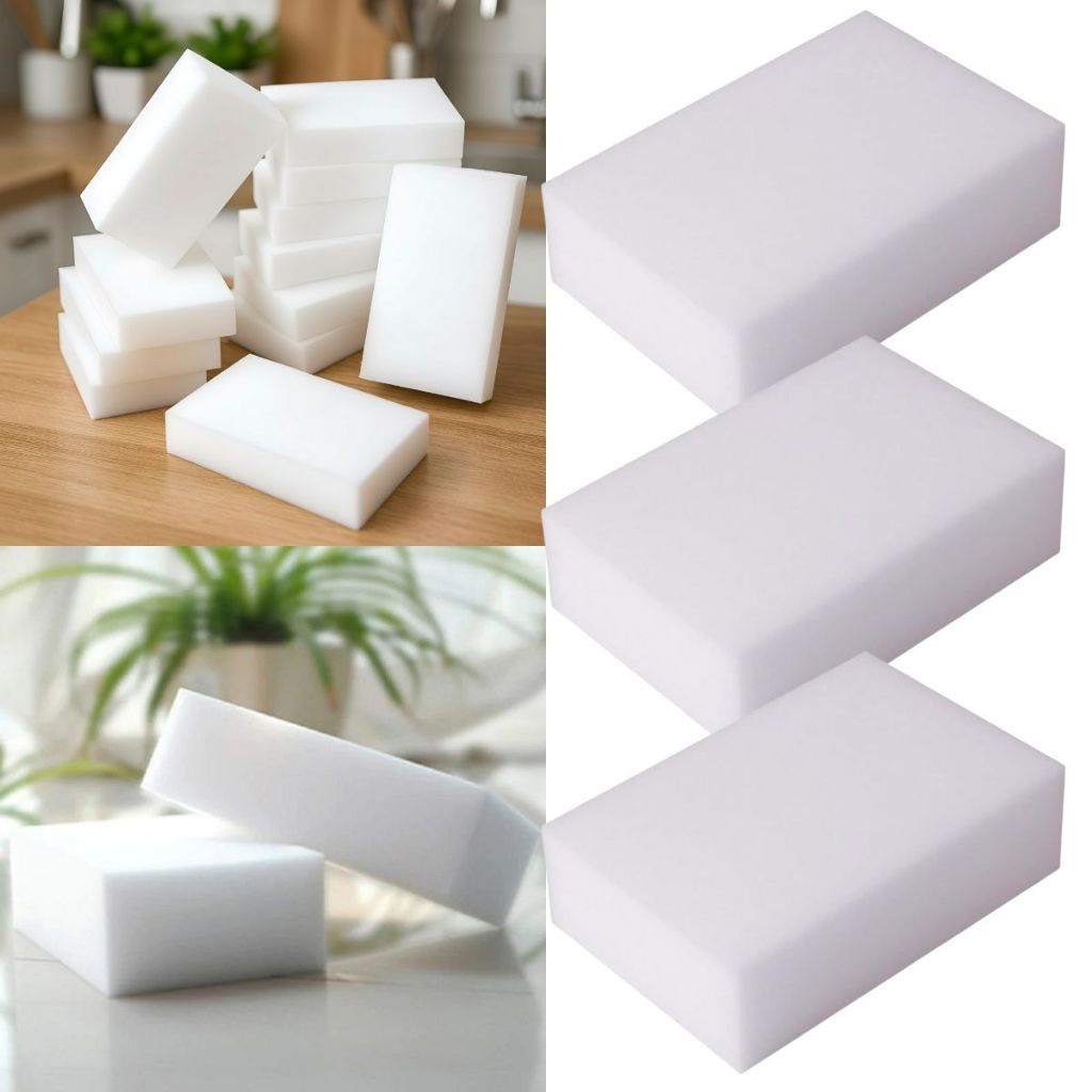 Kit 10 Esponja Mágica 10cmX6cm Bucha Melamina Tira Mancha Limpeza Não Risca Buchinha Magica Multiuso