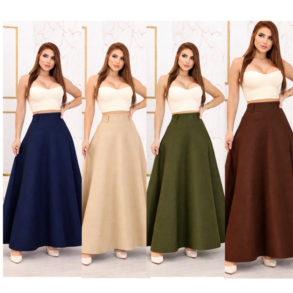 Saia Longa Feminina Gode Com Zíper Elegante