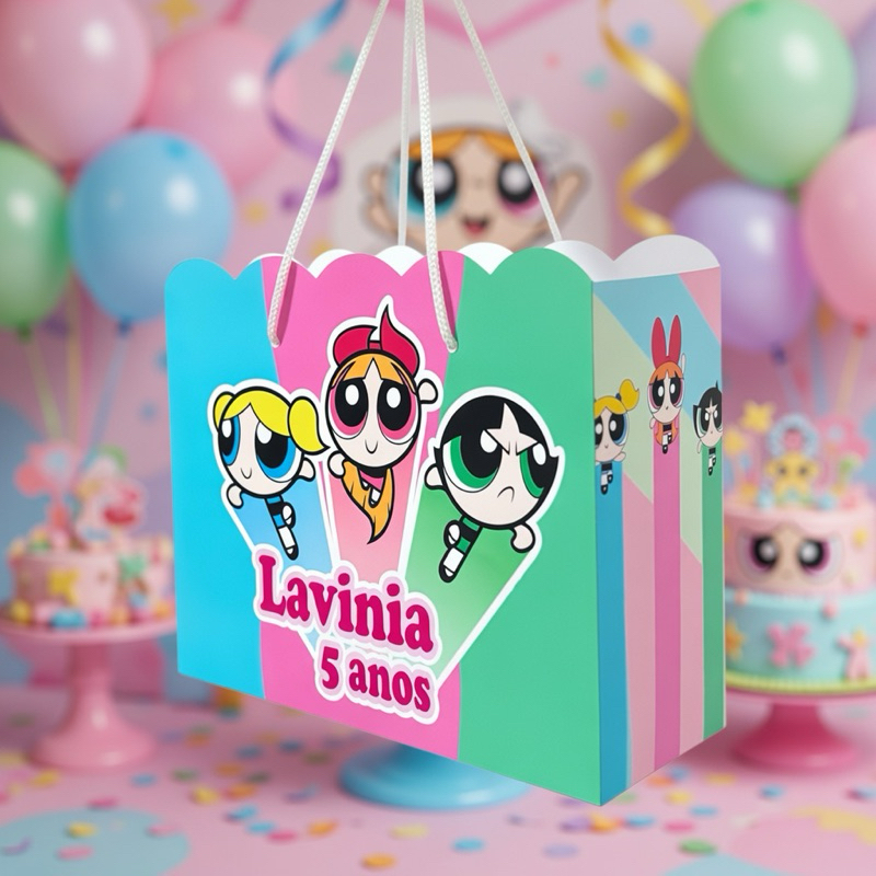 Sacolinha Personalizada Meninas Super Poderosa | Lembrancinha Festa Infantil | Pegue e Monte
