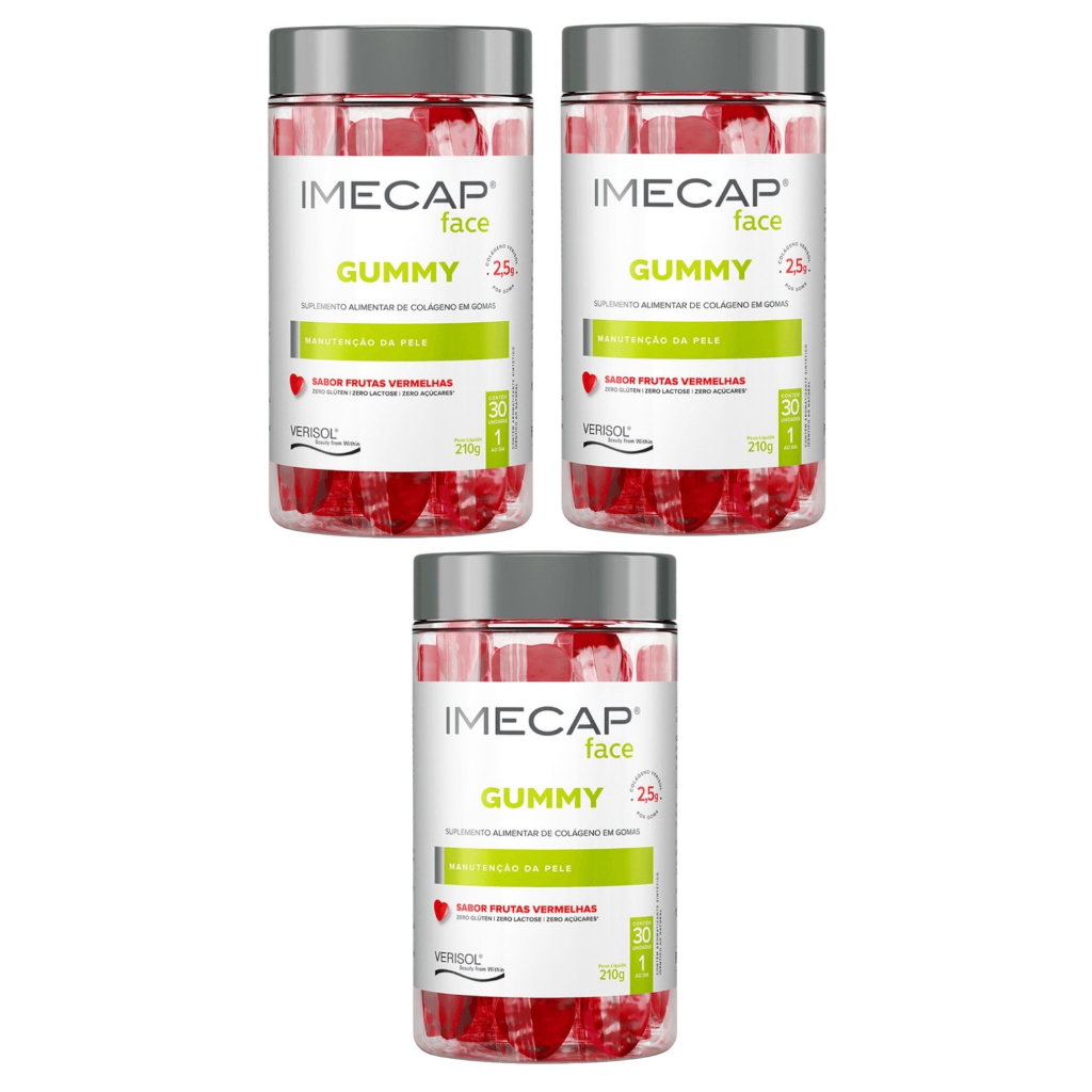 3 Un Suplemento Alimentar Colágeno Gummy Frutas Vermelhas Imecap 30 gomas