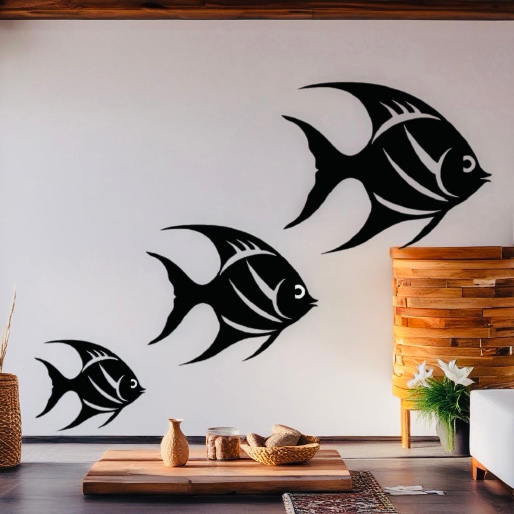 Kit 3 aplique peixes em MDF vazado para decoração escultura praia, piscina, área de lazer, com dupla face