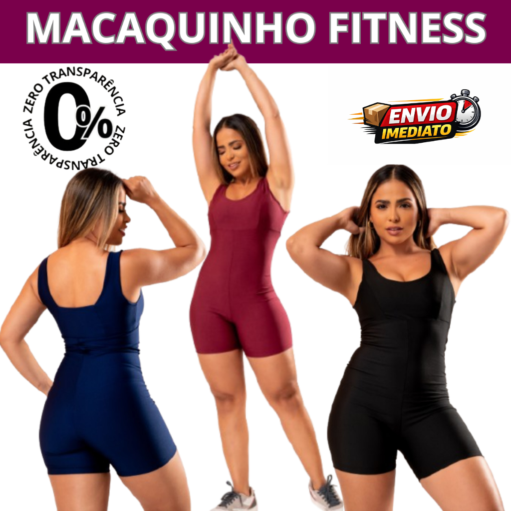 Macaquinho MACACÃO Fitness Academia Feminino Zero Transparência Com Bojo Removível