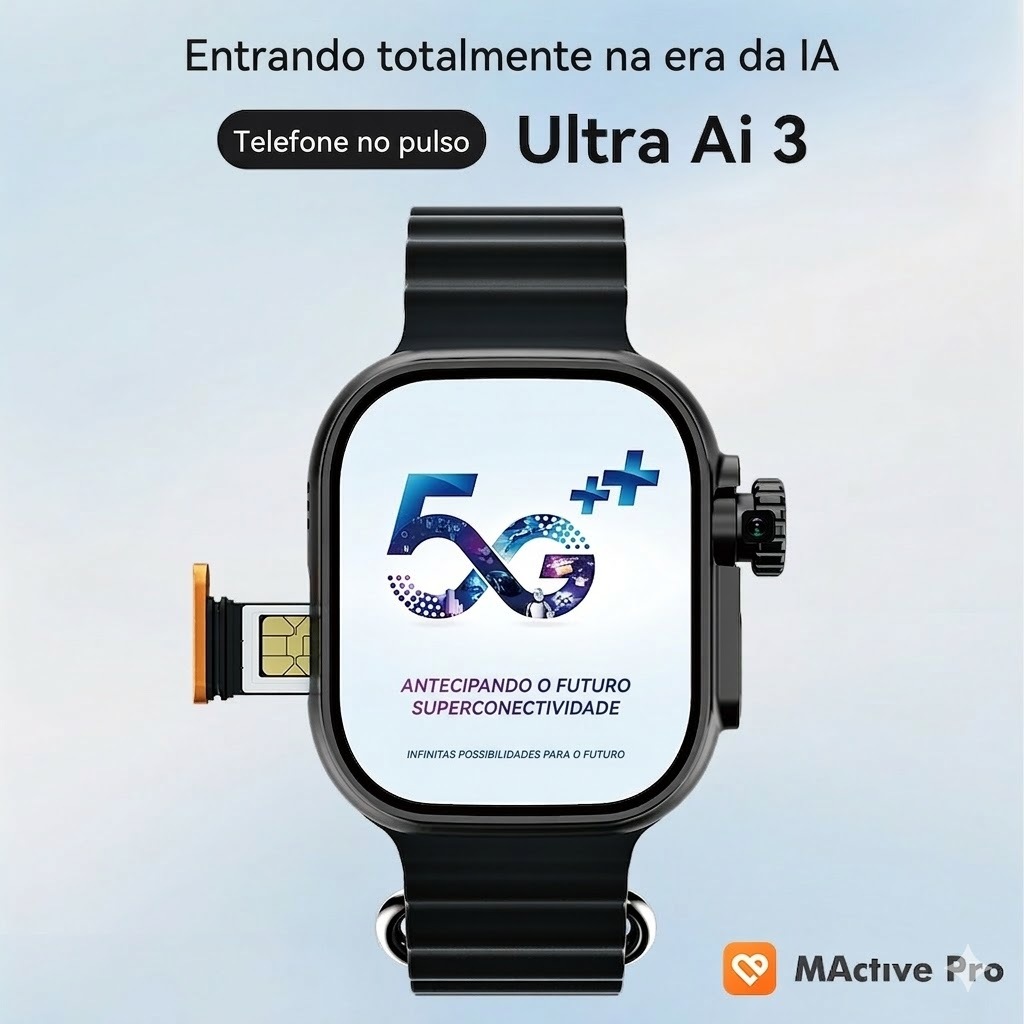 Smartwatch Ultra AI 3 Fitness Saúde Tela AMOLED Chamadas Bluetooth Android iOS Oferta