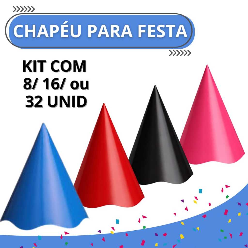Kit Chapéu Para Festa Aniversário Com 8/ 16 / 20 / 32 ou 52 Unidades em Oferta na Shopee
