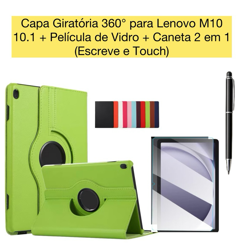 Capa Giratória 360° Lenovo M10 10.1 + Película + Caneta Touch 2 em 1 | Suporte e Proteção Total