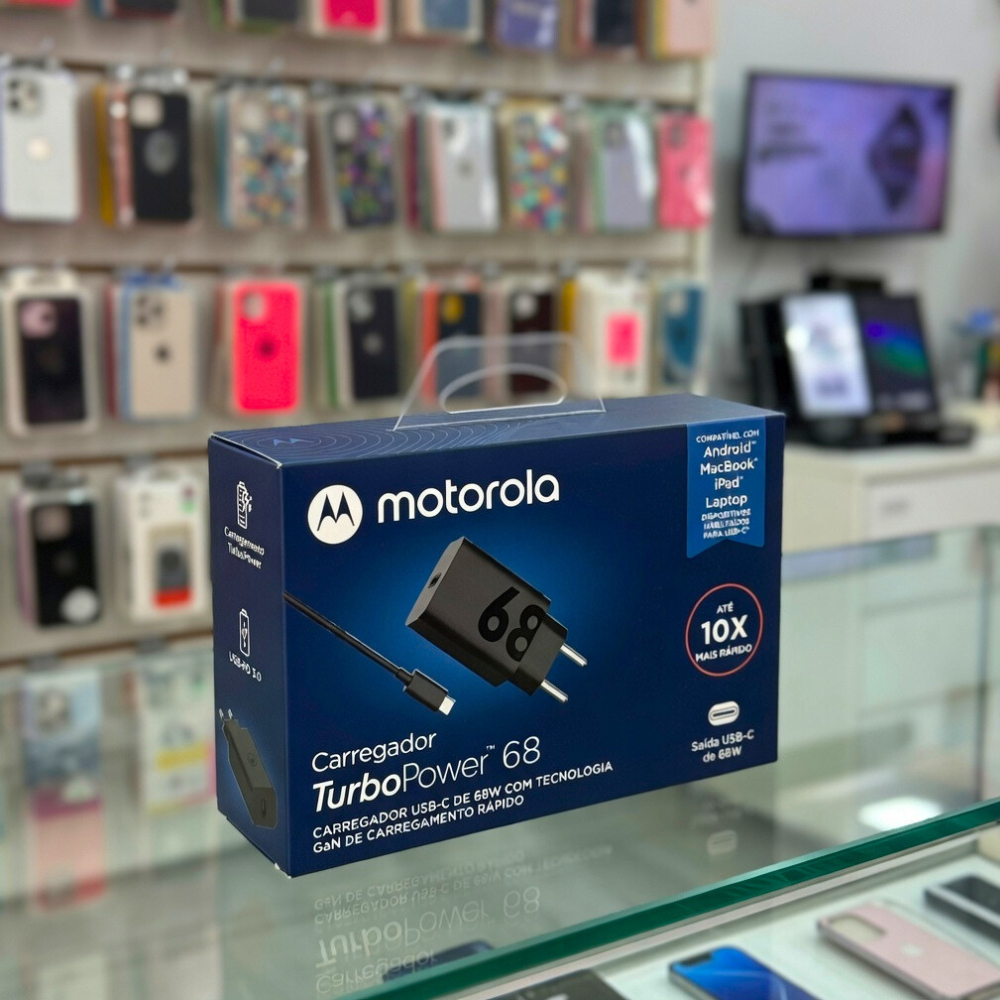 Carregador Motorola 68W Turbo Power USB-C Tipo-C | Carga Rápida 10X + Cabo Inclu