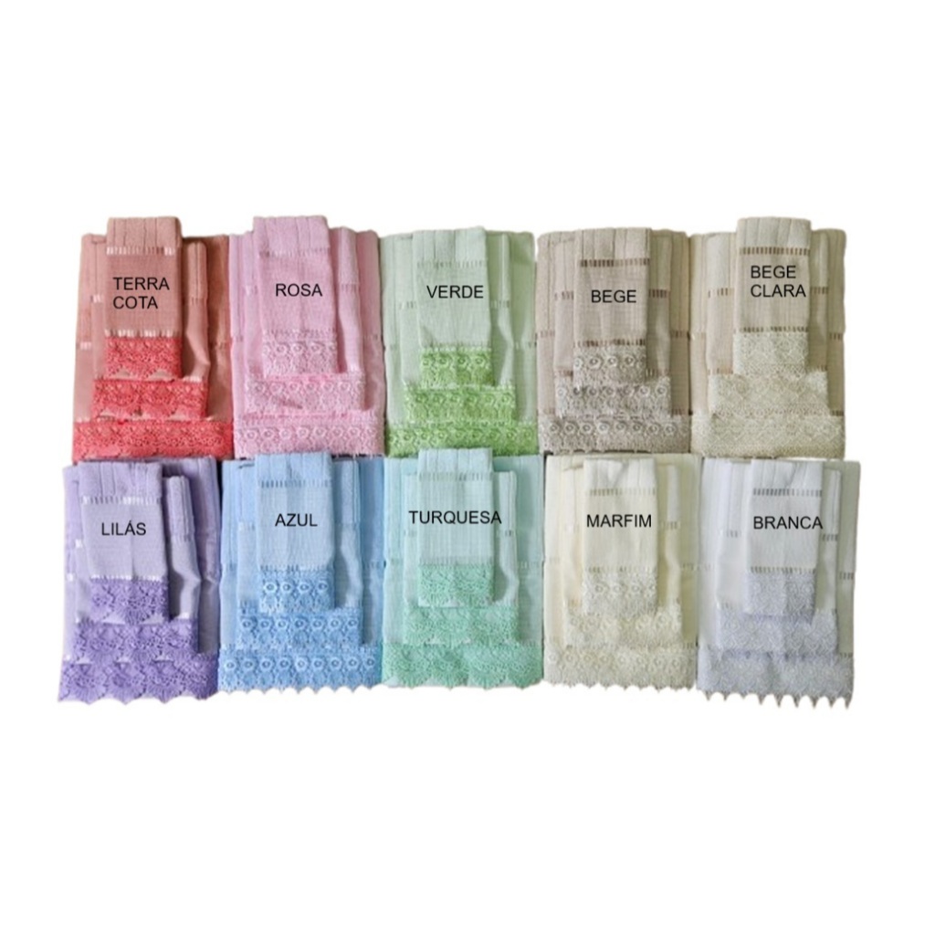 3 Toalhas BORDAR - 1 banho, 1 rosto e 1 lavabo com renda guipir - Bella Dohler em Oferta na Shopee