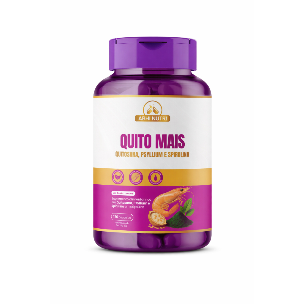 Quito Mais - Quitosana + Psyllium + Spirulina -120 Cápsulas de 500 mg