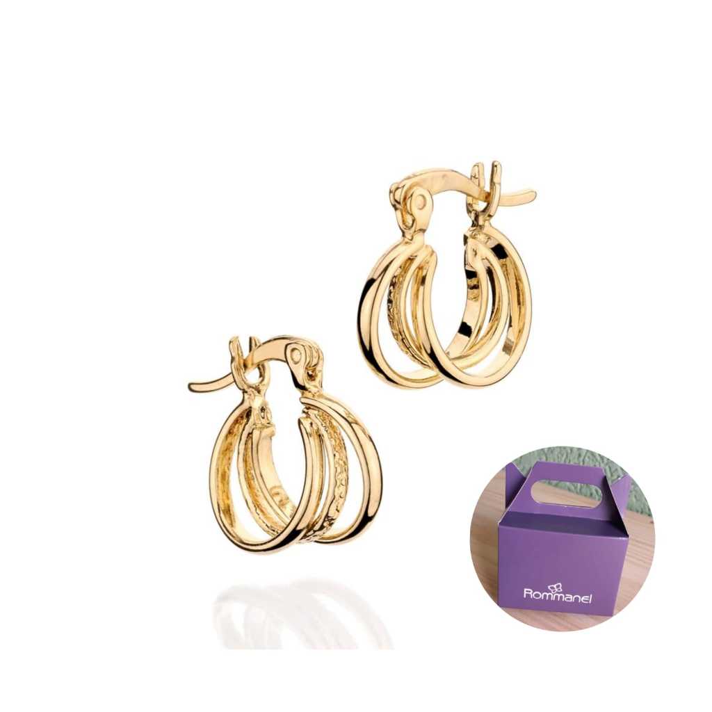 Brinco Argola Tripla Vazada Rommanel Folheado A Ouro Cor Dourado 523646