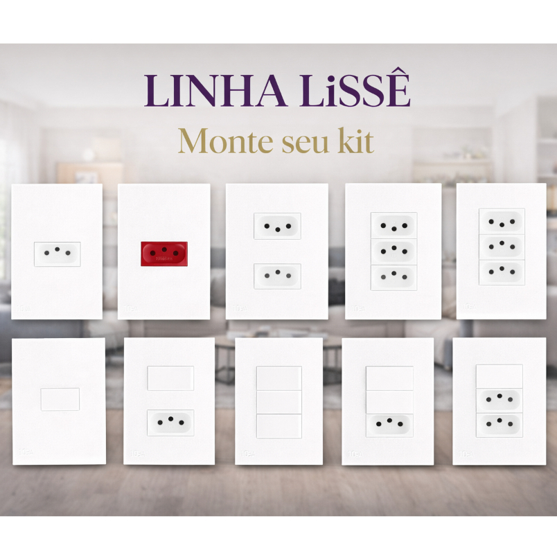 Tomada 10a, 20a, interruptor simples, paralelo, placa cega, tomada dupla 4x2 Linha Lissê Branco