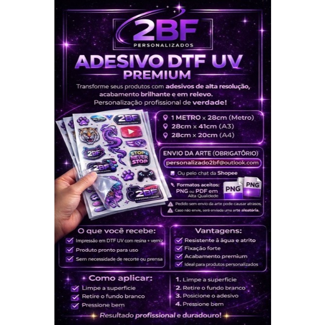 Detalhes do ADESIVO DTF UV A3 COM ALTA QUALIDADE PRONTO PARA APLICAR