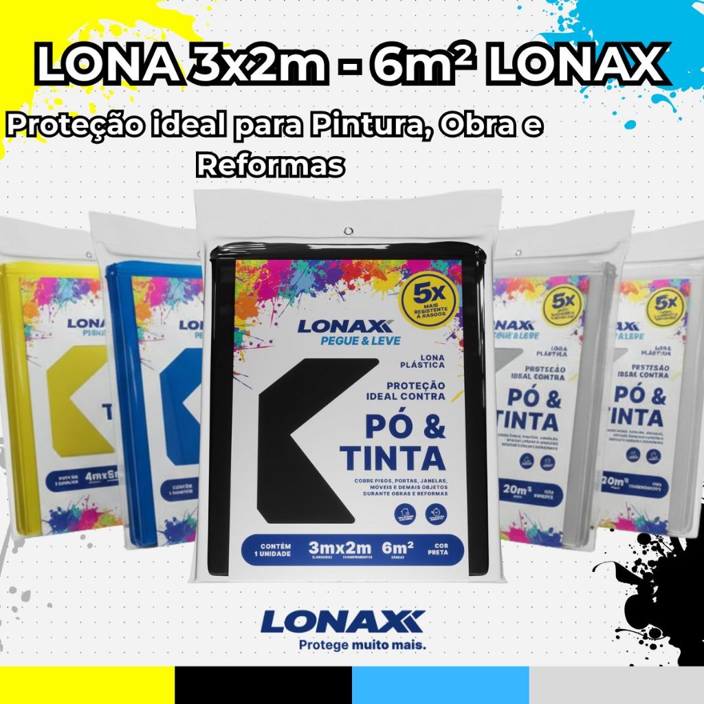 Lona 3x2m Lonax Proteção Pintura Reforma Construção Obra Versátil Resistente Prática Impermável Camping