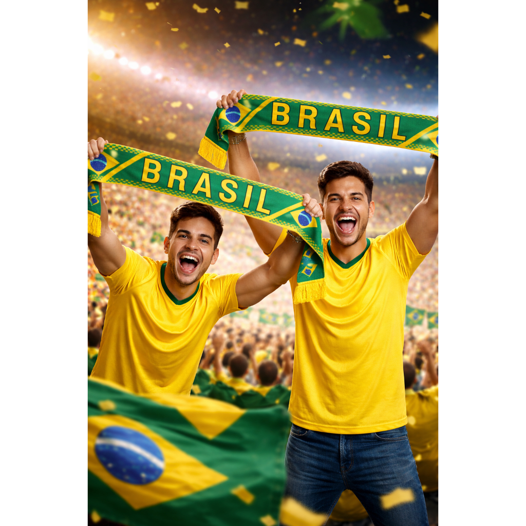 Kit 2 Cachecol Do Brasil Torcedor Futebol Copa do Mundo Bandeira Estilo Europeu