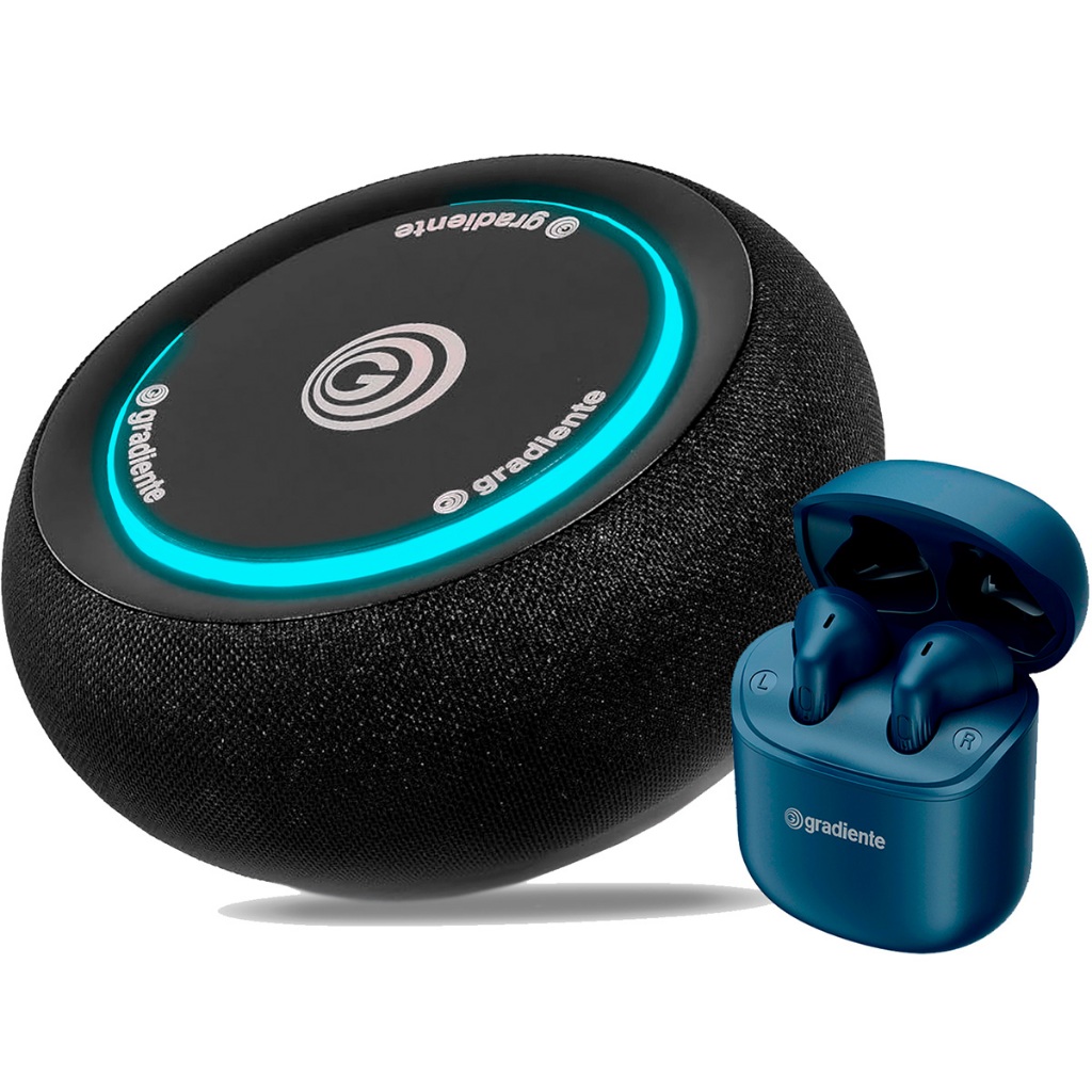 Kit Caixa De Som Speaker Portátil Com Fone De Ouvido Bluetooth Gradiente