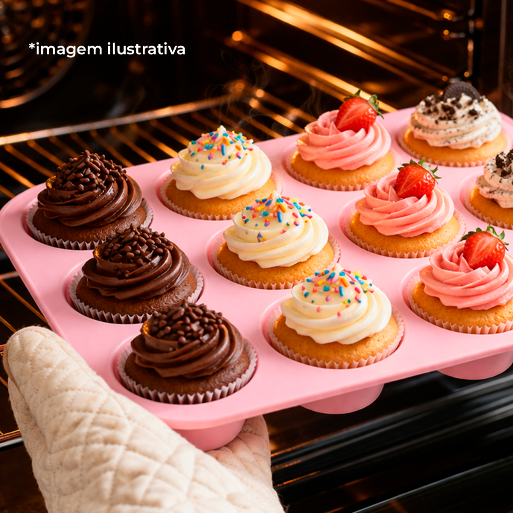 Forma Silicone Muffins Cupcake Empada com 12 cavidades Cozinha Redonda Assadeira Mini Culinária Mesa