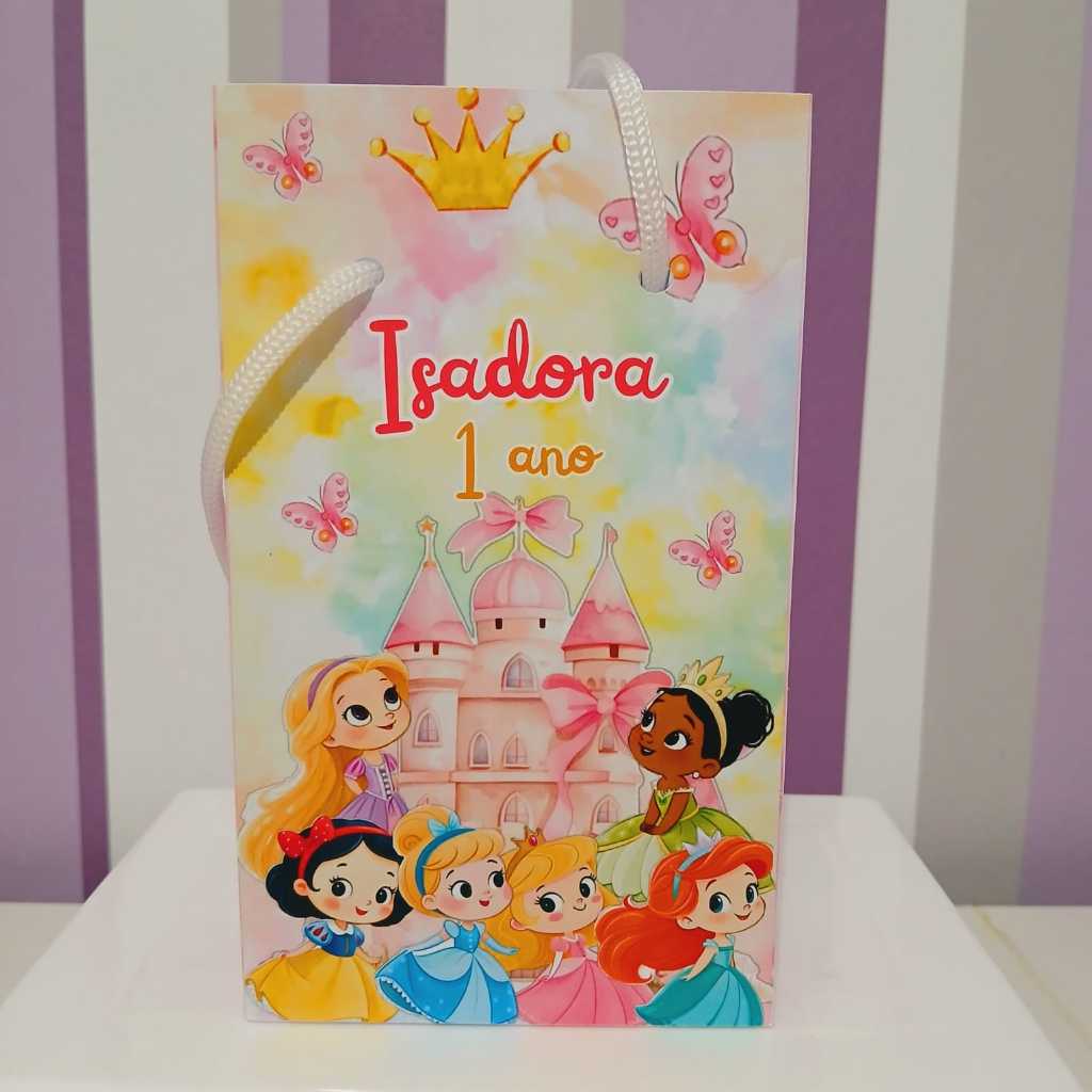 Sacolinha Surpresa Personalizada Princesas Disney baby Cute - Lembrancinha Aniversário - Tamanho P - PEGUE E MONTE